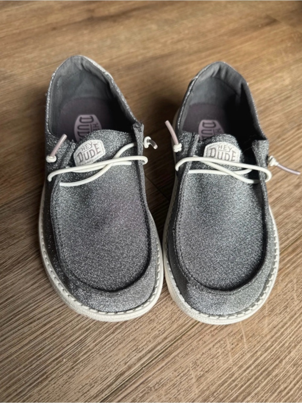 Hey Dude Girls Sparkle Slip-On Shoes in Metallic Silver